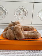 HM 25S ECLAIR SANDAL IN BROWN SHEARLING WITH SILVER HARDWARE