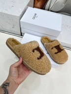 CELINE 25S GEORGIA SLIDE IN SHEARLING IN BROWN