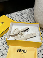 FF Baguette Ivory Leather Slide