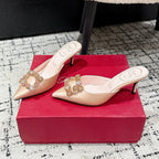 ROGER VIVIER 25S EFFLORESCENCE MULES 65MM IN GOLD SATIN EMBELLISHED CRYSTALS