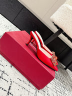ROGER VIVIER 25S EFFLORESCENCE MULES 65MM IN BRIGHT RED SATIN EMBELLISHED CRYSTALS