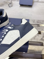 DIOR 25S B27 UPTOWN LOW-TOP SNEAKERS IN DARK BLUE MIX CREAM WHITE CALFSKIN STYLE 3