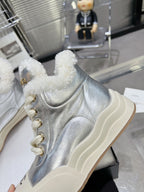 MARTIN BOOTS IN SILVER CALFSKIN AND LAMB FUR LINING