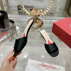 CRYSTAL HEEL MULE IN BLACK SILK