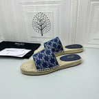 NEW FLAT FISHERMAN SLIPPERS NAVY BLUE COTTON CANVAS