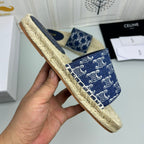 NEW FLAT FISHERMAN SLIPPERS NAVY BLUE COTTON CANVAS