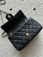 CHANEL 25S CLASSIC FLAP BAG MINI 20 IN BLACK LAMBSKIN WITH GOLD HARDWARE