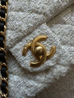 CHANEL 25S MINI FLAP BAG 23 IN CREAM WHITE TWEED WITH GOLD HARDWARE