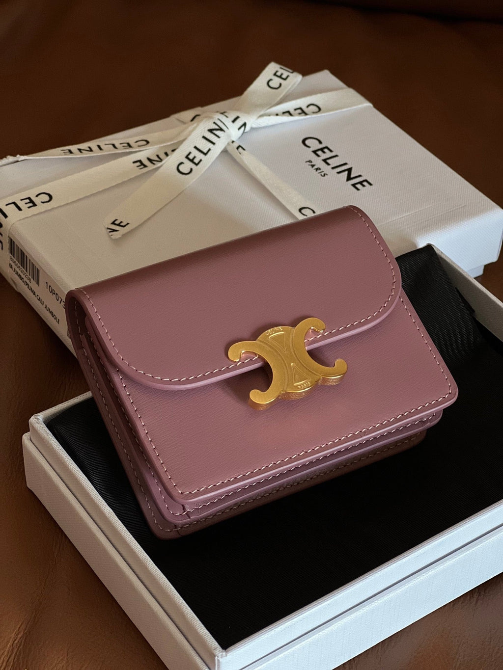 TRIOMPHE Business Card Holder Pink Cowhide GHW