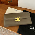 TRIOMPHE Flap Wallet Card Holder 19cm Khaki Shiny Cafskin