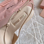 Slingback Ivory Color Leather With Stylized Cross Straps - High heels