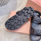 Sandals Black Sheepskin With Horizontal Straps