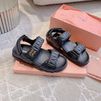 Sandals Black Sheepskin With Horizontal Straps