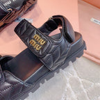 Sandals Black Sheepskin With Horizontal Straps