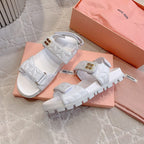 Sandals White Sheepskin With Horizontal Straps