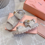 Sandals Beige Sheepskin With Horizontal Straps