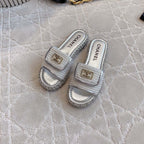 PLATFORM SLIPPERS IN SILVER WOOL AND LAMBSKIN