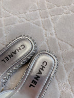 PLATFORM SLIPPERS IN SILVER WOOL AND LAMBSKIN