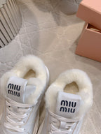 THICK SOLE SNEAKERS IN CHROME GRAY LAMBSKIN WITH RABBIT FUR LINING