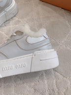 THICK SOLE SNEAKERS IN CHROME GRAY LAMBSKIN WITH RABBIT FUR LINING