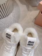 THICK SOLE SNEAKERS IN WHITE LAMBSKIN WITH RABBIT FUR LINING