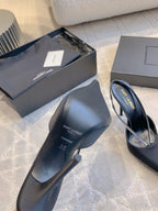 AMANDA SLINGBACK PUMPS IN BLACK SILK WITH RHINESTONES