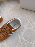 CELINE 25S JOGGER LOW LACE UP SNEAKER IN RUST BROWN CALFSKIN AND SUEDE