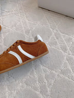 CELINE 25S JOGGER LOW LACE UP SNEAKER IN RUST BROWN CALFSKIN AND SUEDE