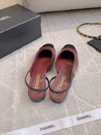 CHANEL 25S SLINGBACK IN BLACK AND ROSEWOOD CALFSKIN GOLD HARDWARE