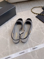 CHANEL 25S SLINGBACK IN BLACK AND TAUPE GRAY CALFSKIN GOLD HARDWARE