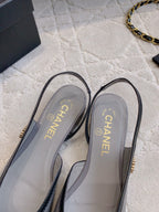 CHANEL 25S SLINGBACK IN BLACK AND TAUPE GRAY CALFSKIN GOLD HARDWARE