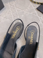 CHANEL 25S SLINGBACK IN SPARKLING BLACK CALFSKIN AND CANVAS GOLD HARDWARE