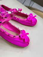 VALEN GARAVANI ROCKSTUD BALLERINAS IN HOT PINK SATIN