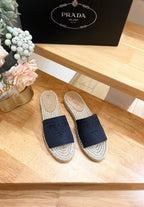 Pra Slide 20 Denim Velvet Beige Sole Raffia