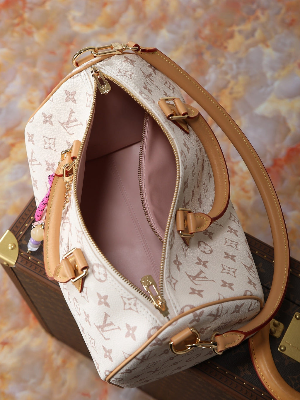 LV Speedy Soft 30 Lucky Bag 30cm Monogram Dune/Pink Canvas & Cowhide