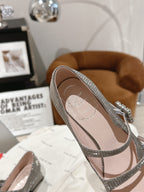 MINI TRES VIVIER STRASS BUCKLE BABIES BALLERINAS IN TAUPE CALFSKIN FULLY EMBELLISHED CRYSTALS