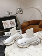BALENCIAGA 25S SPEED TRAINER SNEAKERS 55 MM IN WHITE AND GREY KNIT