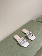 TRUMPET METALLIC MULES IN WHITE SMOOTH CALFSKIN WITH EMBELLISHED BUCKLE