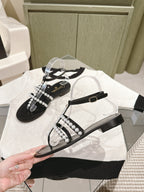 CC SANDALS PEARL ROMAN IN BLACK LAMBSKIN