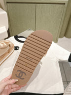 CC SLIPPERS WITH SILK BOW IN BEIGE ALMOND COWHIDE
