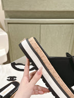CC SLIPPERS WITH SILK BOW IN BLACK COWHIDE