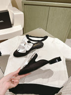 CC MULE WITH SILK WHITE BOW AND BLACK LAMBSKIN