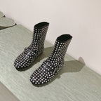 ALAIA SHORT BOOTS IN BLACK LAMBSKIN ATTACH RHINSTONES