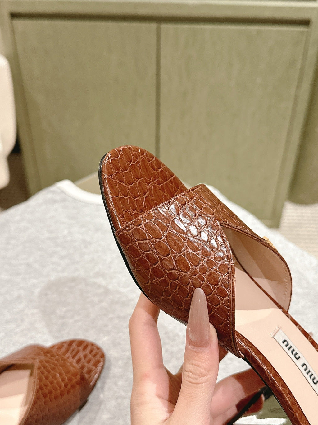 JEWELLED HEEL 55 MULE SANDALS IN RT BROWN CALFSKIN