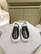 THICK-SOLED ELASTIC BACKLESS SHOES BLACK SHINY CALFSKIN