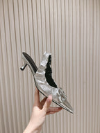 BALENCIAGA 25S HIGH SLINGBACK 45 MM IN SILVER LAMBSKIN WITH SILVER HARDWARE