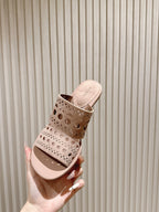 ALAIA HIGH HEEL CHUNKY TWO-STRAP 25S IN PINK BEIGE SUEDE