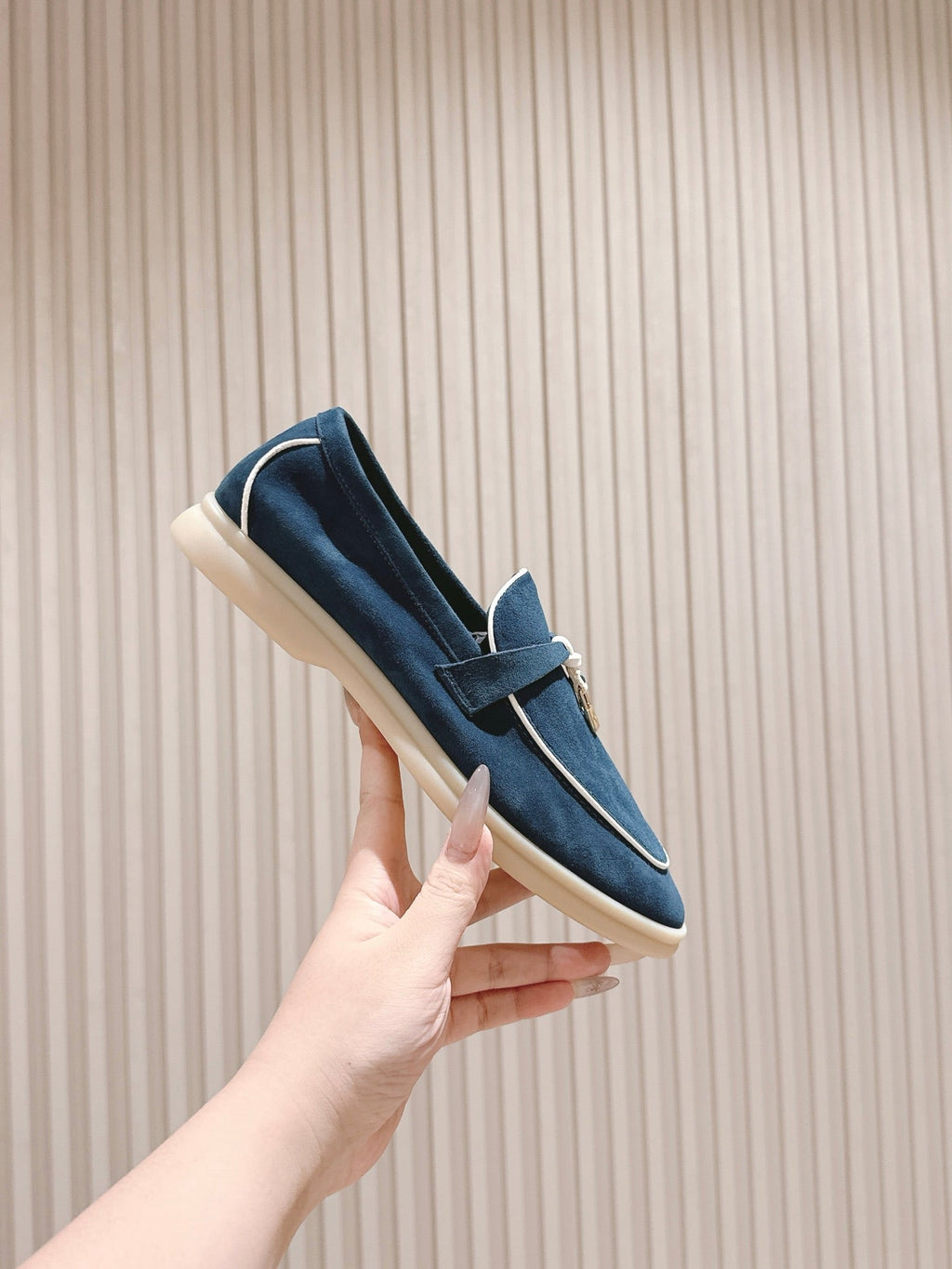 LP LOAFERS 25S IN STEEL BLUE SUEDE WITH SILVER HARDWARE