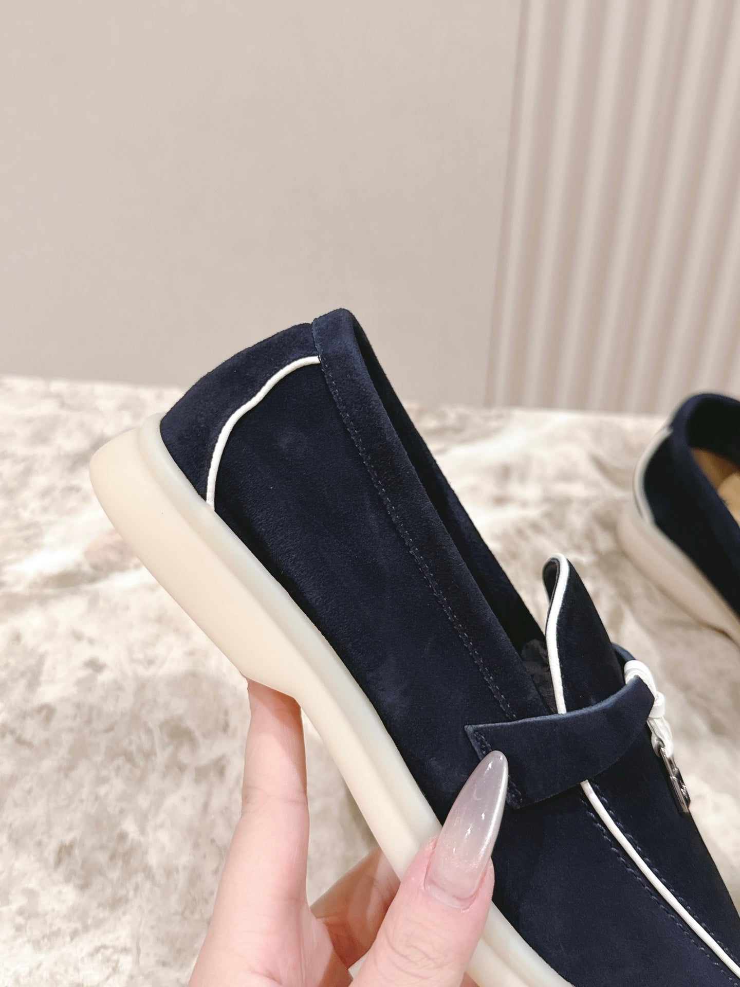 LP LOAFERS 25S IN CHARCOAL BLACK SUEDE WITH SILVER HARDWARE