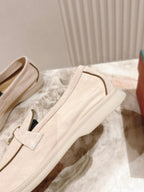 LP LOAFERS 25S IN CHAMPAGNE BEIGE SUEDE WITH SILVER HARDWARE